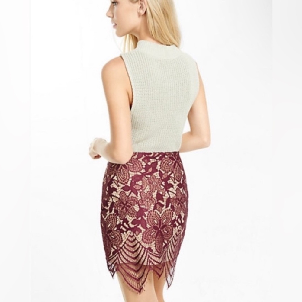 Express Mini Skirt, Burgundy with Lace